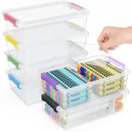 6 Pack Extra Large Pencil Box with Removable Divider, Thickened Pencil Case Bulk, Clear Crayon Marker Organizer Stackable Plastic Small Storage Containers for Pen Craft School Supplies (Multi) - size: Multicolor-6 Pack