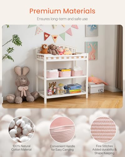 Small Woven Basket, 12 x 8 x 4.5 Inches, Storage Basket for Organizing, Cute Small Rope Shelf Closet Cube Storage Bins Baskets for Shelves, Dog Toy Gift Baskets Empty, 3 Pack Light Pink - color: Light Pink, size: 12"L x 8"W x 4.5"H