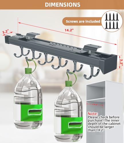 Pull Out Broom Holder, Multifunctional Slide Broom And Mop Storage/Organizer With Adjustable Double Row Sliding Hook, Garage Organization Hooks, for Closet Laundry - grey - 36cm/14.17inch - color: Dark grey, size: 14.17 inches