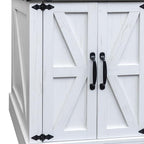 Farmhouse End Table with Charging Station, Rustic Wood Nightstand with Adjustable Shelf, 19.6"W Versatile Walnut Sofa Side Table with Barn Doors and Retro Hinges for Bedroom, Living Room (White-kk025) - color: White-kk025