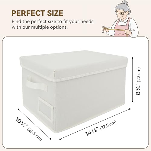GRANNY SAYS Storage Baskets for Organizing, Linen Closet Shelf Organizers and Storage Containers with Label Holder, Large Storage Bins with Lids for Bedroom, Ivory, 3-Pack - color: Ivory, size: Medium