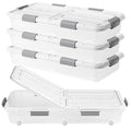 4 PCS*49 Qt Wheeled Latching Under Bed Storage, Double Opening Lids Stackable Bin with Latch Lid, Plastic Container to Organize Shoes Underbed, Clear with White Lid(White) - size: 37Quart*4PC