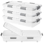 4 PCS*49 Qt Wheeled Latching Under Bed Storage, Double Opening Lids Stackable Bin with Latch Lid, Plastic Container to Organize Shoes Underbed, Clear with White Lid(White) - size: 37Quart*4PC