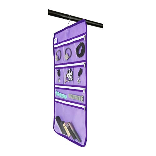 Travel Foldable Jewelry Rolls Bag Hanging Jewelry Organizer with 9 Zippered Clear Pockets Storage Pouch with Rotatable Hanger (PURPLE) - color: PURPLE