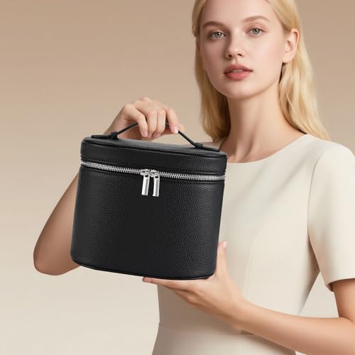 Makeup Bag Vanity Case Cosmetic Bag with Removable Divider Travel Toiletry Bag for Women Portable Make up Box Organizer, Black - color: Black