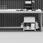 VEDECASA 2 Tier Modern White Wooden Under Desk Printer Stand with Storage Bag for Home Office Desktop Printer Table Organizer Mobile Printer Shelf Cart with Caster Wheel (White) - color: White