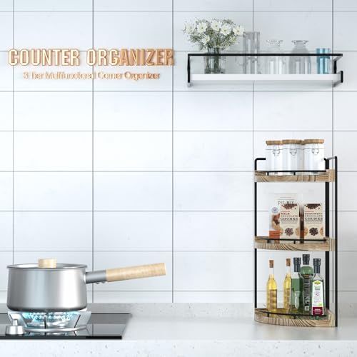 Corner Bathroom Counter Organizer, 3 Tier Bathroom Storage Countertop for Skincare, Sink Shelf for Kitchen Decor, Vanity, Dresser, Makeup, Gift(Rustic Brown) - color: Rustic