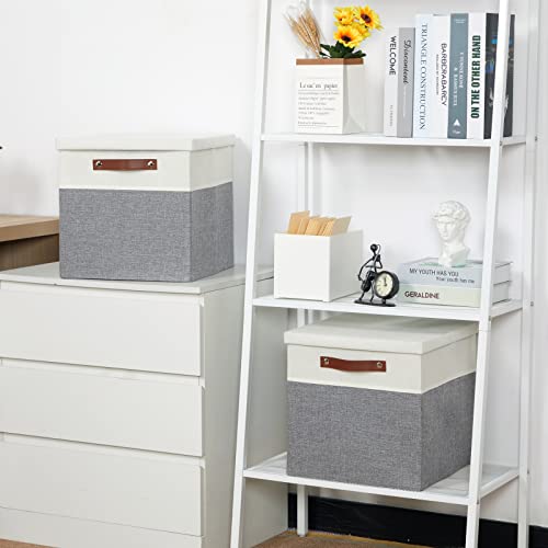 Temary Cube Storage Bins with Lids for Organizing Clothes, [2-Pack] Foldable Storage Boxes with Handles, Closet Storage Baskets for Living Room (White&Gray, 13x13x13inch) - color: White&Grey, size: 13×13×13