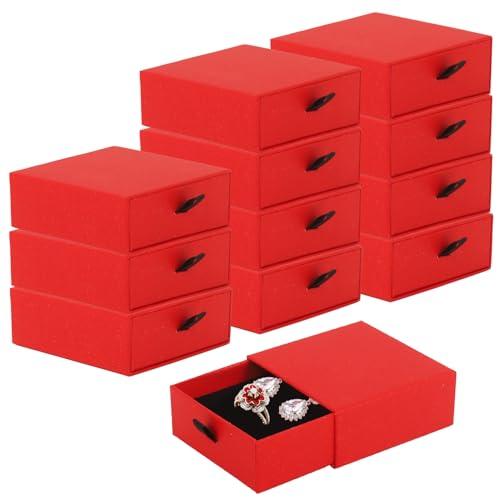 Coobbar Luxury Velvet-Lined Jewelry Gift Box 12-Pack, Compact Drawer Style Organizer for Earrings & Rings, Elegant Bracelet Display Box, Small Jewelry Storage Box, 3.5x3.5x1.26 Inches (Red) - color: Red