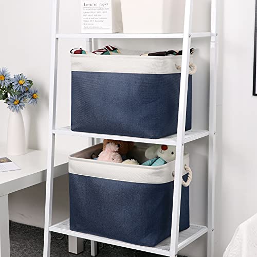 Bidtakay Fabric Storage Baskets with Handles for Organizing 16" x 11.8" x 11.8" Navy Blue Baskets [2-Pack] Shelf Baskets Large Canvas Collapsible Bins for Closet (White&Blue) - color: White&Blue, size: 2 Pack-L-16x11.8x11.8 In