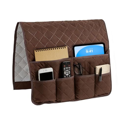 Sofa Armrest Organizer with 6 Pockets, Remote Control Holder for Recliner, Non-Slip Couch Sofa Chair Armrest Organizer, Armchair Caddy Bedside Storage for Magazine Book TV Phone iPad Tablet (Coffee) - color: Option 2