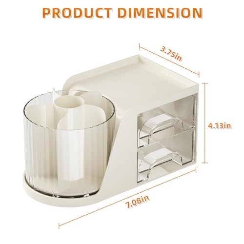 Marbrasse Desk Organizer with 2 Drawer, 360°Rotating Pen Holder, Desk Organizers and Accessories with 6 Slots Pencil Organizer + 2 Drawer, Art Supply Storage Box Caddy for Office (Beige) - color: Beige