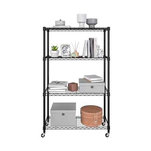 Seville Classics Solid Steel Wire Shelving Storage Unit Adjustable Shelves Organizer Rack, for Home, Kitchen, Office, Garage, Bedroom, Closet, Black, 4-Tier, 36" W x 14" D - color: Black, size: 4-Tier, 36" W x 14" D