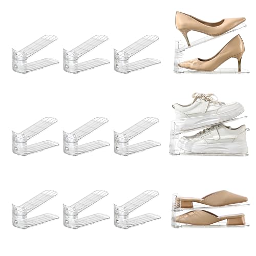 12 Pack Shoe Slots Organizer Adjustable Level Shoe Stacker Holder Storage Space Saving Sneakers Display Tray Rack for Closet - color: Transparent, size: 12Pack