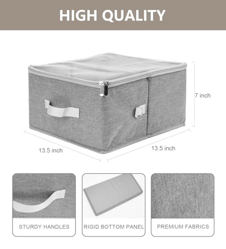 Livelab Fabric Storage Bins for Shelves with Clear Lid, 2-Pack Stackable Closet Organizer Basket with Handles, Foldable Storage Cubes Boxes for Organizing for Clothes, Towels, Books | Gray