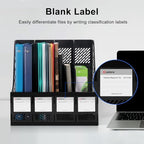 Comix Magazine File Holder Rack/Vertical Desktop File Organizer - Plastic Desk Organizer for Files, Folders, Books - 4 Compartment Binder Organizer - Black