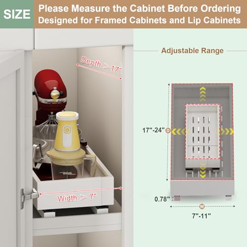 Pull out Cabinet Organizer,Expandable Width(7"-11"),Depth(17"-24"),Roll out Drawers,No Drill Adjustable Slide out Shelves for Kitchen,Pantry,for Both Lip and Lip-Free Cabinets,White(1PC) - color: White, size: (7"W-11"W)X(17"D-24"D)