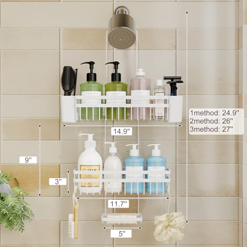 Shower Caddy Hanging for Bathroom Organizers and Storage, 3 Tier Adjustable Anti-Swing Shower Organizer hanging with Heavy-Duty Suction Cups, Damage-Free Rustproof (White) - color: WHITE, size: regular