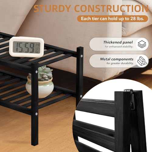 2 Tier Bamboo Shoe Rack Storage Organizer for Closet, Multifunctional Stackable Free Standing Shoe Shelf Organizer for Small Space,Entryway,Hallway,Bathroom 27"x11"x13" (Black, 2 Tier) - color: Black, size: 2 Tier