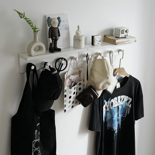 Entrance Coat Rack ，Coat Hooks, Wall-Mounted Wooden Hook Rack, Wall-Mounted Shelves are Very Suitable (White Color Finish—A-2) - style: White color finish—A-2