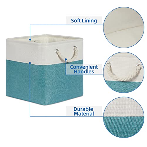 Temary Cubes Storage Baskets 11 Inch Cube Storage Bins 4 Pack Fabric Baskets for Gift Empty Teal Storage Bins for Shelves, Collapsible Fabric Storage Cubes Basket for Storage (White&Teal) - color: white&teal, size: 11"L x 11"W x 11"H
