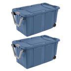 Heavy-Duty Wheeled Storage Totes, Blue Industrial Container with Latching Lid, 40 Gallon Capacity, 36.75x21.38x18 Inches, 2 Pack