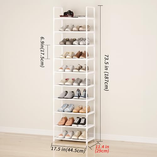 10-Tier Tall Shoe Rack, Adjustable 20-25 Pairs Shoe Shelf Storage Organizer for Entryway Hallway Closet Bathroom Living Room (White) - color: White-10tier