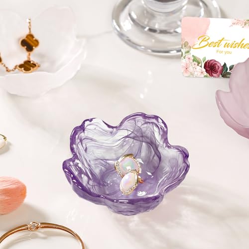 Flower Jewelry Dish Ring Holder Jewelry Tray Cute Vanity Organizer Room Decor Aesthetic Nightstand Bathroom Bedroom Decor Trinket Dish Small Valentine's Friendship Christmas Birthday Gifts for Women - color: Fantasy purple