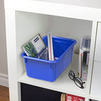 Storex Small Cubby Bins – Plastic Storage Containers for Classroom with Non-Snap Lid, 12.2 x 7.8 x 5.1 inches, Blue,(62408U05C) (Pack of 5) - color: Blue, style: Bin with Cover