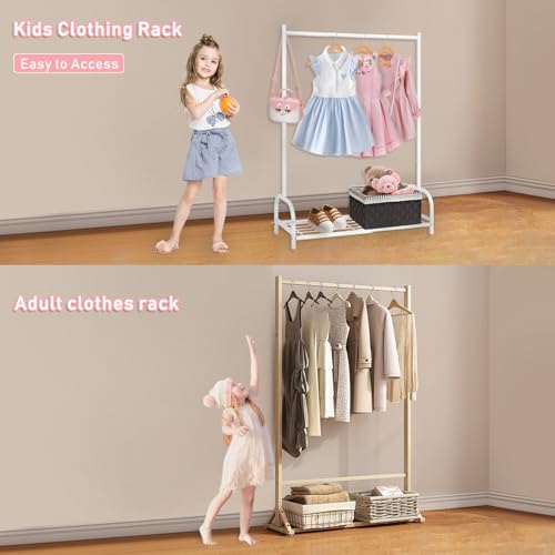 Kids Clothing Rack, Small Clothes Shelf with Metal Storage Shelf, Kids Dress Up Storage Rack, (White) - color: White