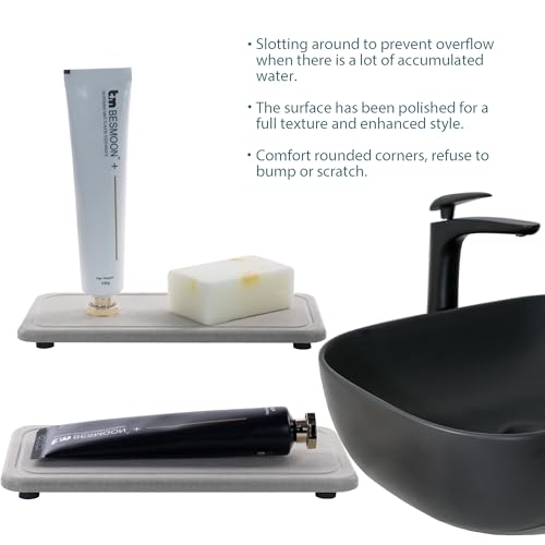 NiuYichee 2 Pcs Water Absorbing Stone Trays, Kitchen/Bathroom Sink Soap Dish, Diatomite Tray Used for Hand Soap & Cosmetic Bottles in The Modern Home, 4" W x 8.3" L, Gray - color: Gray, size: 8.3" x 4" with groove