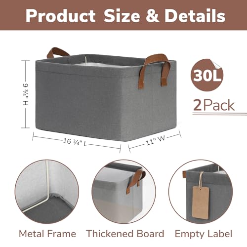 CHICVITA Storage Baskets Large Storage Bins for Organizing, Clothes Storage Bins, Closet Organizers and Storage, Small Laundry Basket for Shelves, 16 ¾" L x 11" W x 9 ¾" H, Grey, 2-Pack - color: Grey, size: 16 ¾" L x 11" W x 9 ¾" H