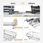 SNTD Dish Drying Rack - Extendable Dish Rack, Large Sink Drying Dish Drainer for Kitchen Counter, Stainless Steel Dish Strainer with Utensil Holder (Silver) - color: Silver