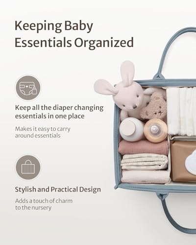 Blissful Diary Baby Diaper Caddy Organizer, Stylish Storage Basket for Newborn Essentials and Diaper Station, Gift for Baby Shower and Registry Must-Have, Dusty Blue - color: Dusty Blue