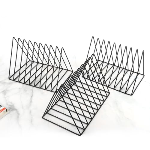 EASEPRES Vinyl Record Holder Storage, 9 Slot Metal Magazine Book Album Display Rack, Stylish Triangle Desktop File Sorter Organizer for Home Office, Black Pack of 3 - color: 3 Pack Black