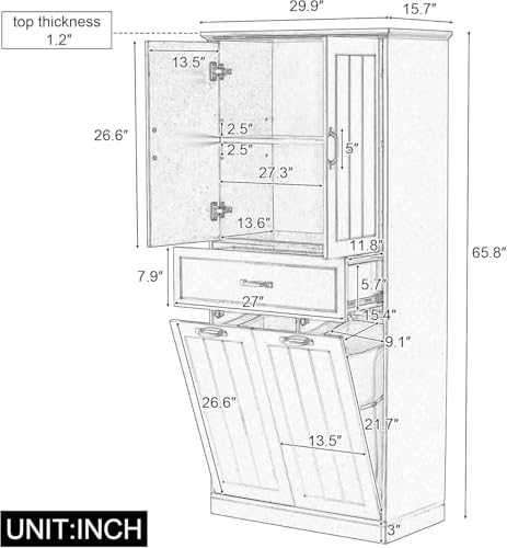 Virubi Tall Laundry Cabinet with 2 Tilt Out Laundry Hamper, Wood Bathroom Storage Cabinet with Doors,Drawers and Adjustable Shelves Freestanding (Black,30"x15.7"x65.8") - color: Black, size: 30"x15.7"x65.8"