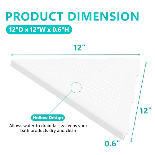 Qeke 2 Pack Bathroom Corner Shelf, Recessed 12" Corner Shower Shelf, SUS304 Stainless Steel Triangular Wall Mount, No Drilling, Matte White - color: Matte White, size: 12"- 2 Pack