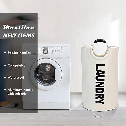 Maxsilan 90L Large Laundry Basket, Freestanding Tall Clothes Hamper, Collapsible Laundry Bag, Beige - color: Beige, size: 90L