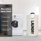 Maxsilan 90L Large Laundry Basket, Freestanding Tall Clothes Hamper, Collapsible Laundry Bag, Beige - color: Beige, size: 90L