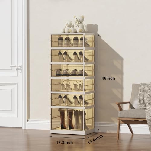 SYNCVIBE Shoe Rack Organizer for Closet Entryway Foldable Sneaker Storage Shoe, Collapsible Shoe Cabinet, Stackable Shoe Storage Cabinet with Lids for Living Room (6 Tiers -12 Pairs Transparent) - size: 6 Tiers -12 Pairs Transparent