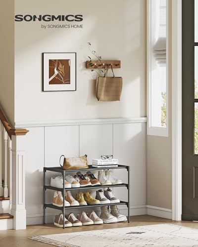 SONGMICS Shoe Rack, 3-Tier Shoe Storage Organizer, Space-Saving, 11.7 x 24.5 x 21 Inches, Entryway, Metal Frame, Non-Woven Fabric Shelves, Ink Black ULSH023BH01 - color: Ink Black, size: 3 Tiers (24.5"W)
