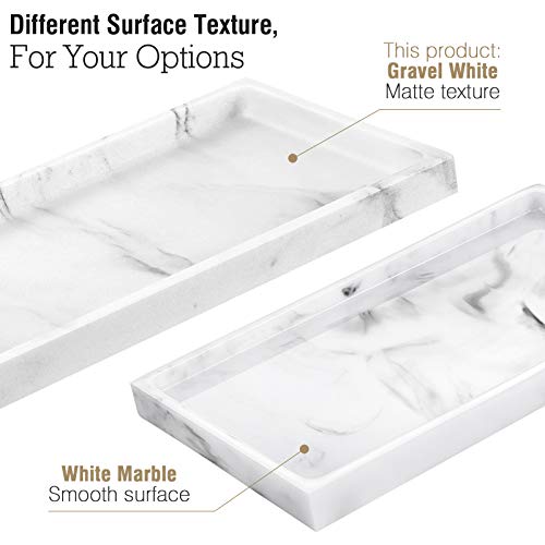 Luxspire Bathroom Vanity Tray, Resin Dresser Jewelry Ring Dish Tank Storage Kitchen Sink Countertop Organizer Plate Holder for Perfume Candles Soap Towel Plant Bathroom Accessories, M, Gravel White - color: Gravel White, style: M