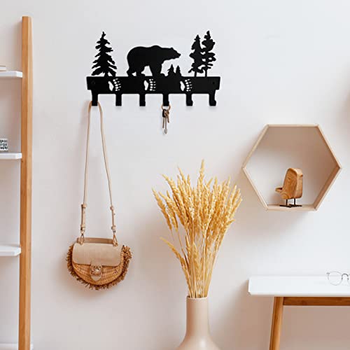 Coat Rack Wall Mount with 6 Hooks, Metal Bear Coat Hanger for Hanging Hat, Clothes, Robe, Keys, Backpack, Towels, Jacket, Purse - Closet, Door, Entryway, Bathroom, Bedroom (Black)