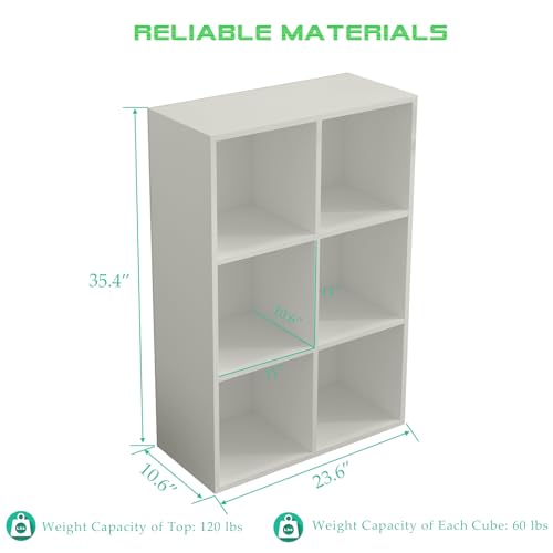 OSCHF 6-Cube Storage Shelf Bookcase - Wooden 3-Tier Floor Standing Open Bookshelf for Home and Office, Display Cabinet, Warm White - color: Warm White, size: 6-Cube