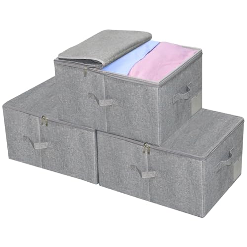 iwill CREATE PRO Pack of 3, 17.7 * 13.8 * 9.8" Stackable Folding Storage Baskets with Lid & Carry Handles & Memo Pocket, Good Wardrobe Separator Bins, Dark Gray - color: Dark Gray, 3pcs