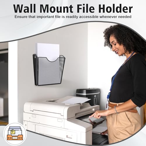 Wall Mount File Holder Mesh Metal Vertical Magazine Holder Letter Size Wall File Organizer Magazine Rack Wall Folder Storage Mail Organizer Hanging Basket Hanging File Organizer for Office (1 Pack) - size: 1 pack