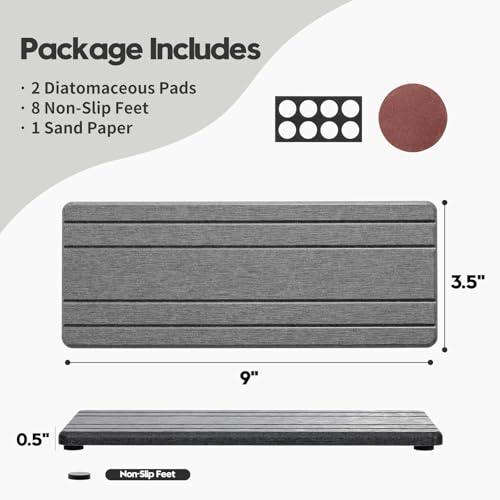 Razborci 2PCS Diatomite Quick Stone Drying Tray Mat For Bathroom & Kitchen Counter, Instant Dry Water Absorbent Drink Bar Coaster,Vanity Sink Caddy Organizer,Dish Soap Sponge Holder, Dark Gray,9"x3.5" - color: 2pack-9"x 3.5" - Dark Gray