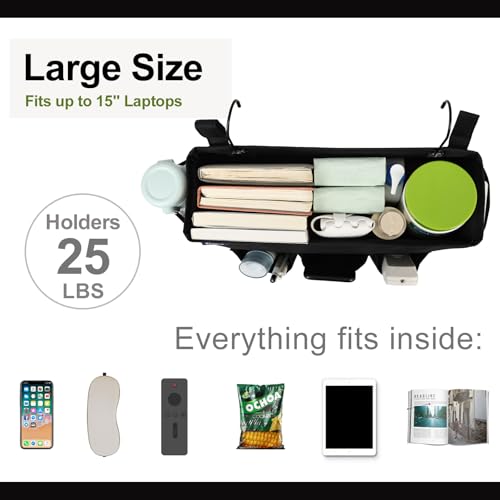 Surblue Bedside Organizer with Hook Bedside Caddy Hanging Storage Bag with Adjustable Strap and Water Bottle Holder for Home College Dorm Bunk Bed Accessories, Crib Bed Rail, Hospital Bed, Black, 2PCS - color: 2Pcs Black