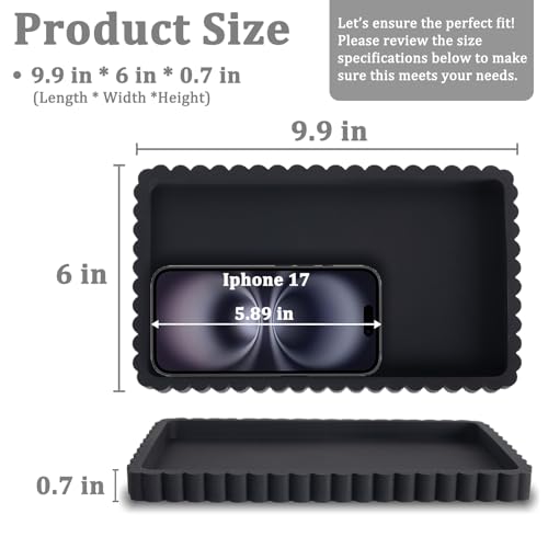 Silicone Bathroom Vanity Tray, Sink Caddy for Dish Soap Dispenser, Sponge Holder for Kitchen Sink, Rectangle Bathroom Countertop Organizer for Perfume, Jewelry, Candle (9.9” * 6”, Black) - color: Black, size: 9.9" x 6" x 0.7"