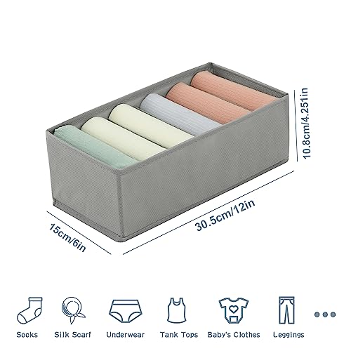 Qozary 3 Pack Sock Underwear Drawer Organizer Dividers, Non-Woven Fabric Collapsible Cabinet Closet Storage Boxes for Clothes, Socks, Lingerie, Underwear, Tie, Belt, Baby, Bedroom - color: Light Grey, size: 6 Cells